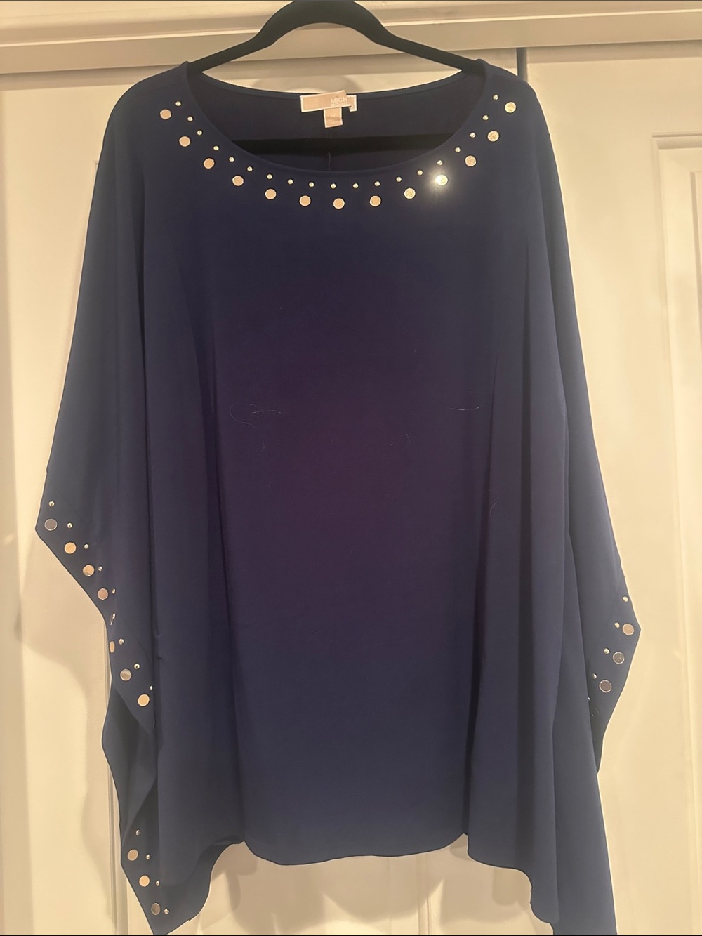 MICHAEL Michael Kors Navy Chiffon Poncho Top with Gold Studs